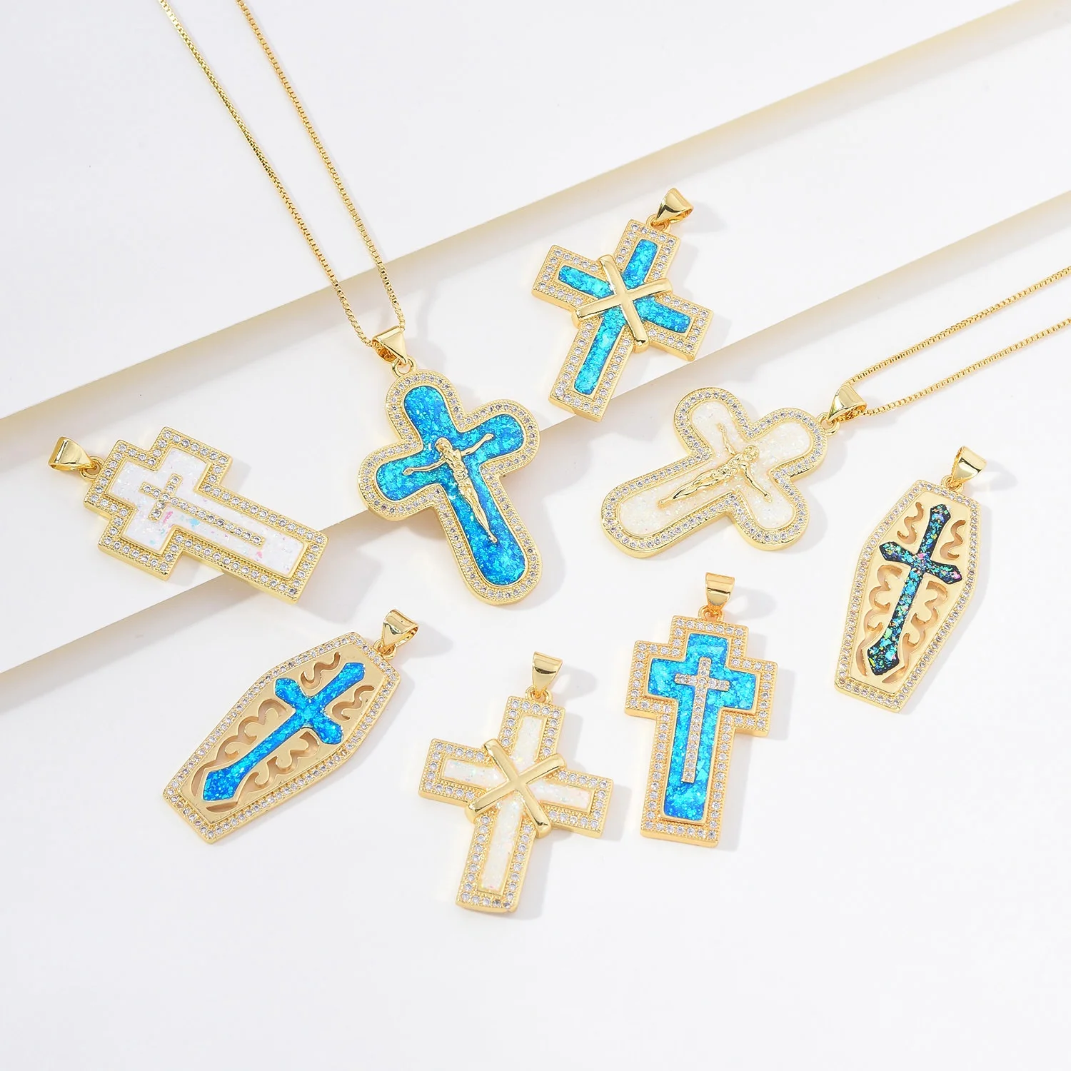 

5pcs Europe and The United States Australopithecine Cross Necklace Pendant Accessories DIY Jewelry Making Materials Wholesale