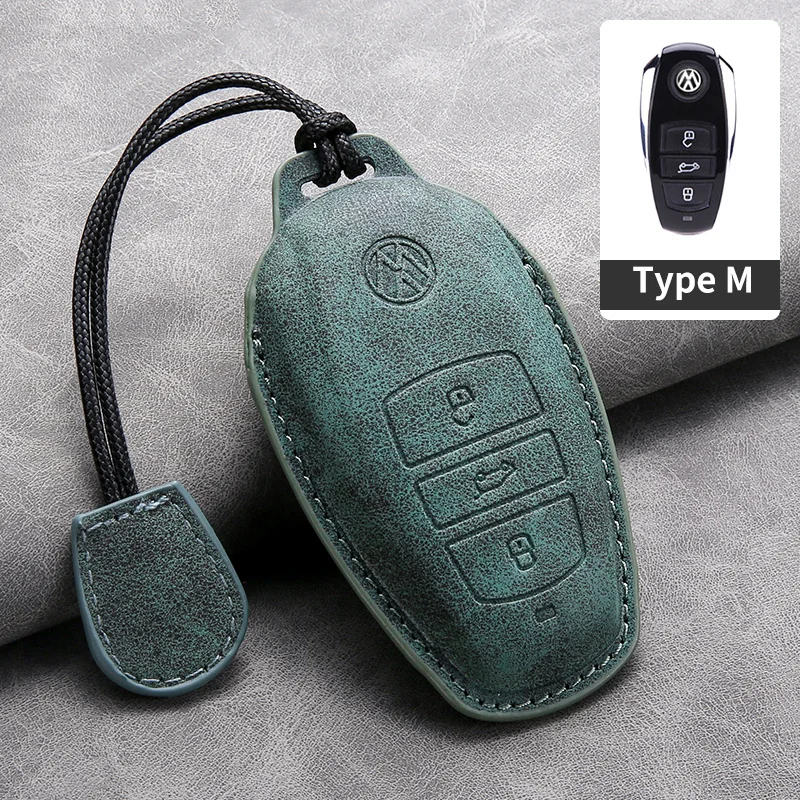 Suede Leather Car Key Case Shell Fob for VW Volkswagen Touareg 2011 2012 2013 2014 2015 2016 2017 2018 Auto Keychain Accessories