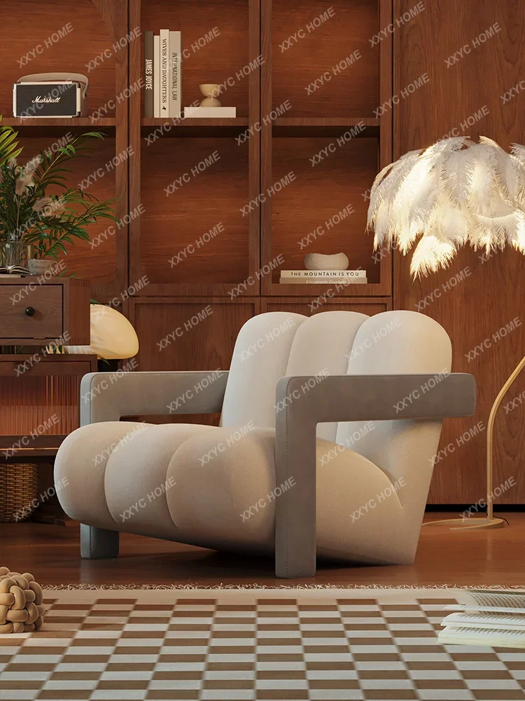 Leisure Chair Living Room Single Sofa Retro Designer Side Chair Small Apartment Technology Leather Rest Area Reception