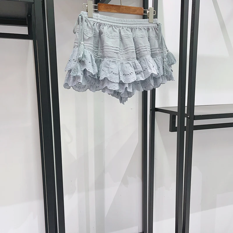 100% Cotton Drawstring Waistband Women's Skirt, Lace Ruffled Elegant Commuter High-Waisted Skirt-Pants Spring 2026 New Y2k