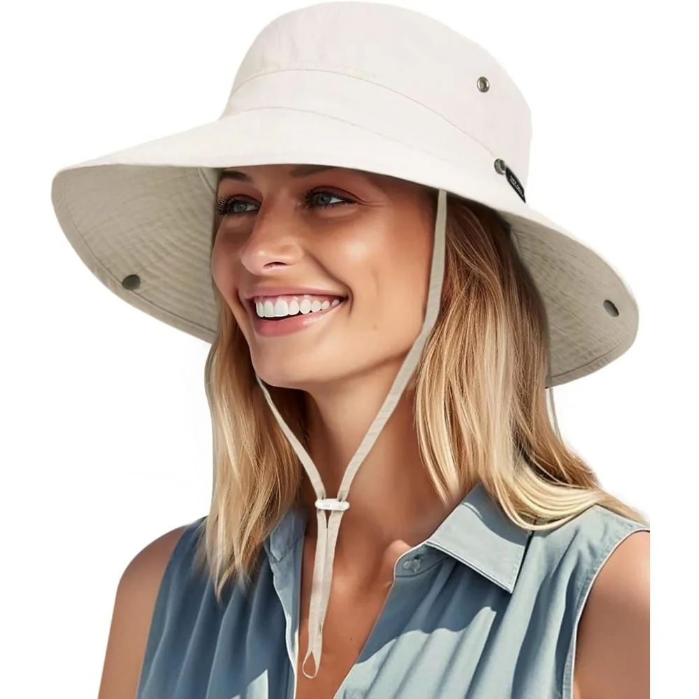 Women's Packable Cowboy Sun Hat - Wide Brim, UPF 50+ Protection with Ponytail Hole for Beach & Summer