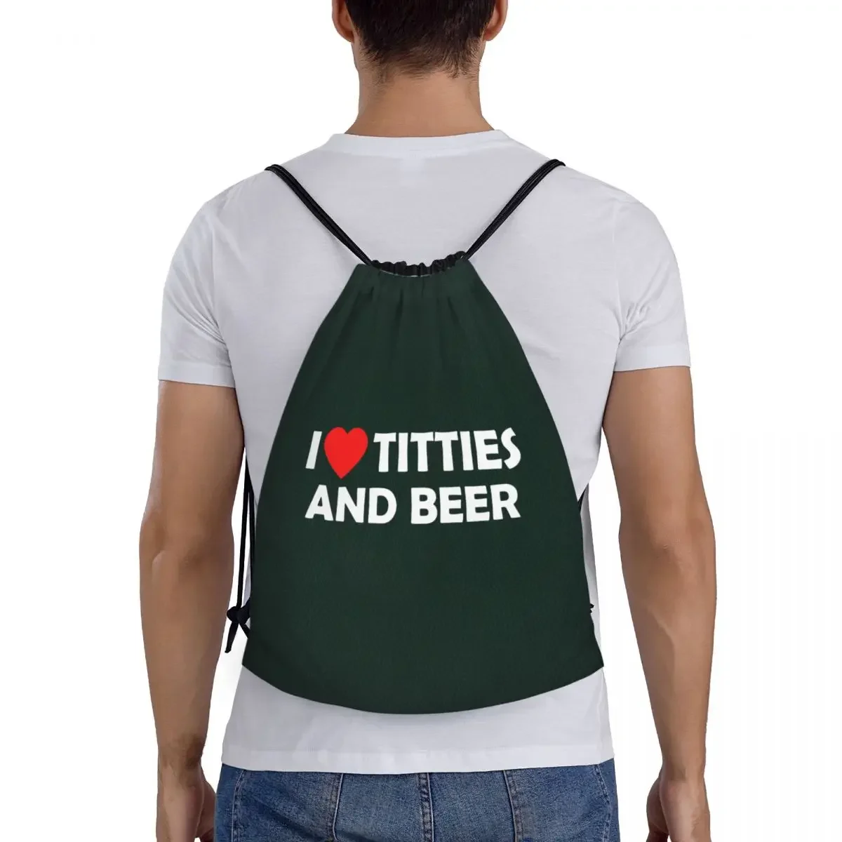 Mochila de cordão para homens e mulheres, peitinhos e cerveja, ginásio esporte, saco de treino dobrável