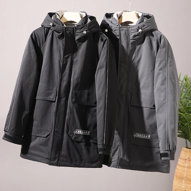 

Мужская зимняя парка средней длины с наполнителем из 90% белого пуха, теплая, модная, городская, утепленная верхняя одежда