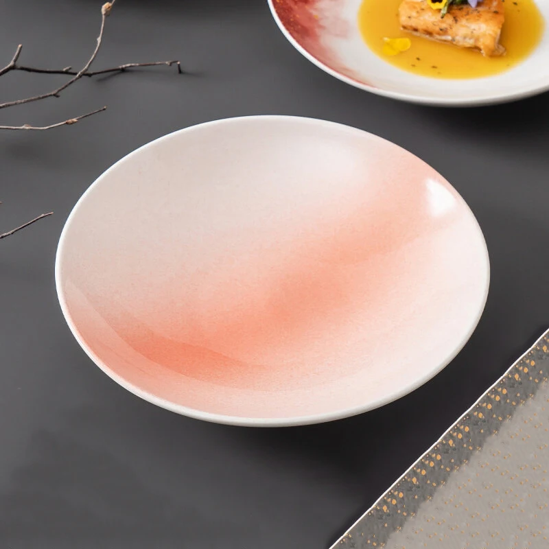 

Japanese Style Ceramic Deep Plates Restaurant High End Sushi Steak Round 9-inch Dinner Plate Household Dessert Plates