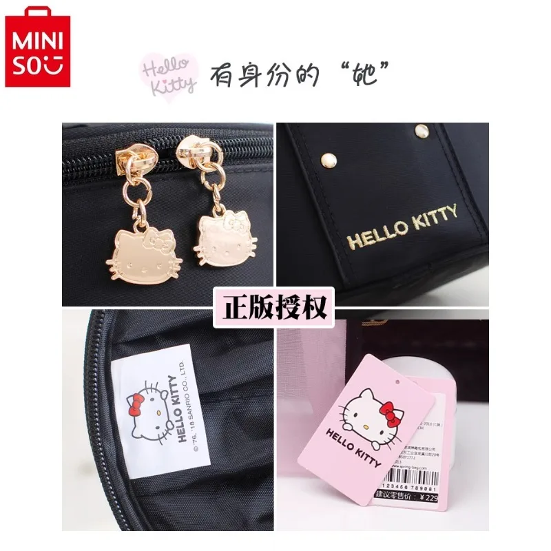 MINISO Hello Kitty-Trousse de maquillage en tissu imperméable, boîte de tri de grande capacité, stockage de produits de soin de la peau, simple et solide, intervalles de documents