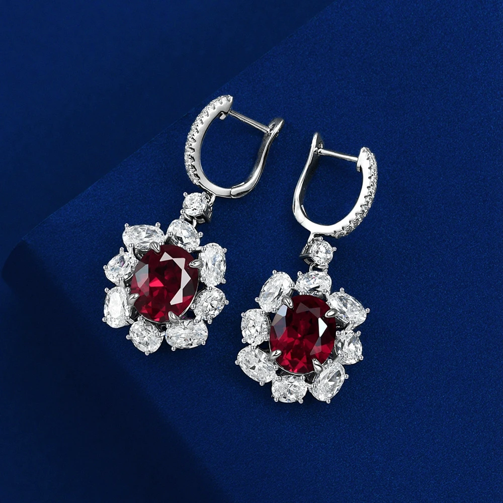 وونغ المطر البيضاوي روبي استرخى أقراط ، عالية الكربون الماس ، الأحجار الكريمة قطرة مجوهرات ، خمر 100% 925 فضة ، 4.5CT ، 9x11mm #2