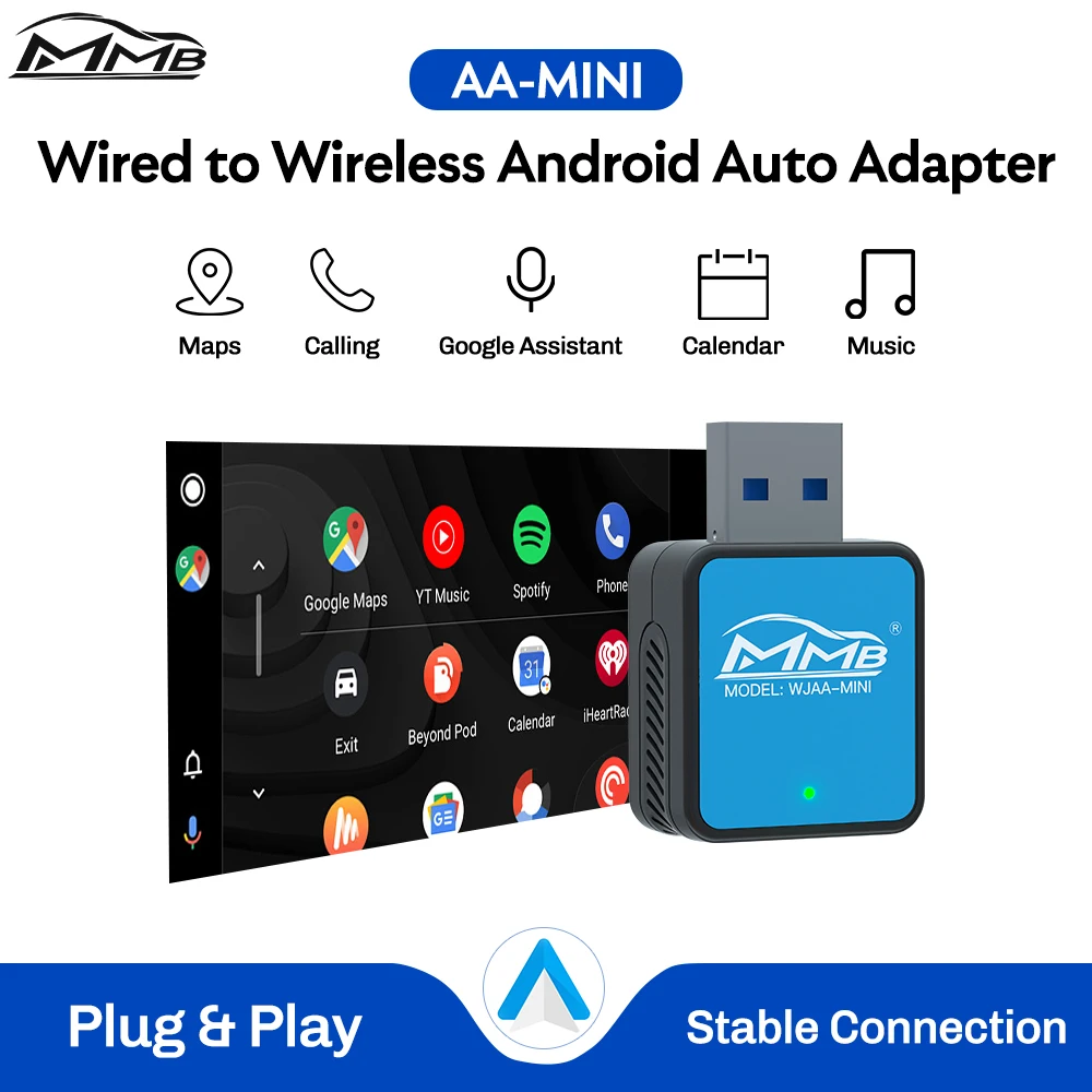 2024 MMB Mini Android Auto Adapter Wired to Wireless Automatic Connection Wireless Plug and Play WiFi Bluetooth V5.2 For VW Audi