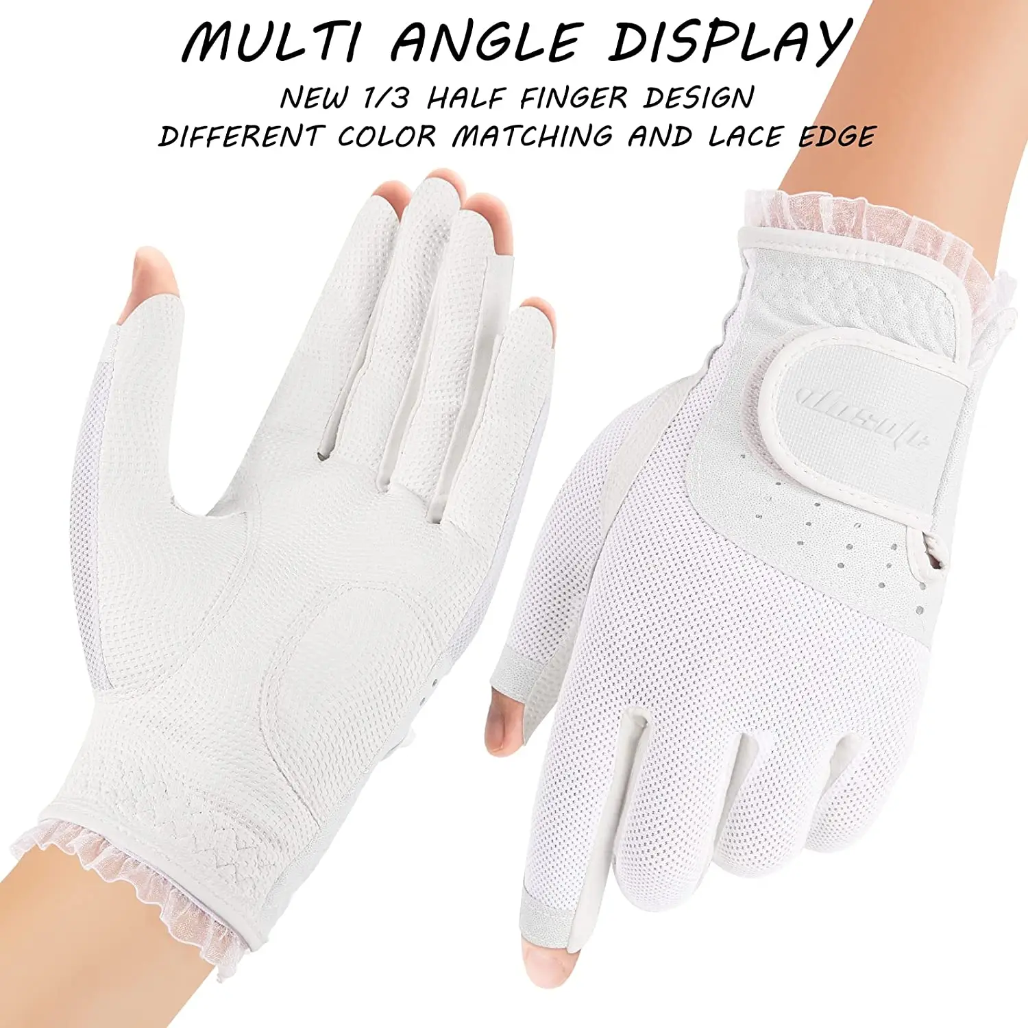 Wosofe-guantes de Golf de cuero suave para mujer, accesorio de agarre Extra transpirable, medio dedo, 1/3, 1 par