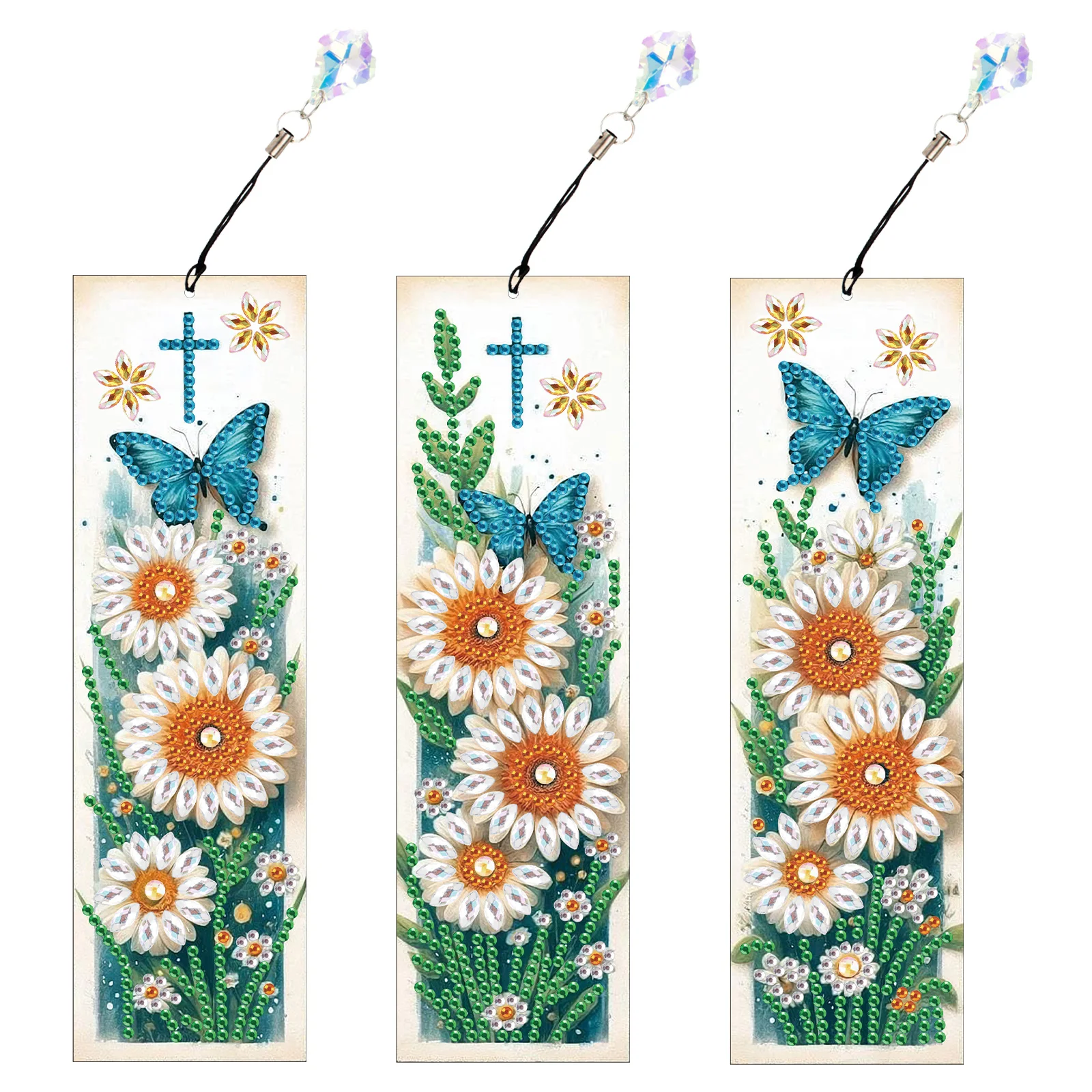 3 szt. Diamentowe zestawy do malowania zakładki dla początkujących, mała stokrotka zakładka Bling kryształowy wisiorek zakładki do domowego biura prezent