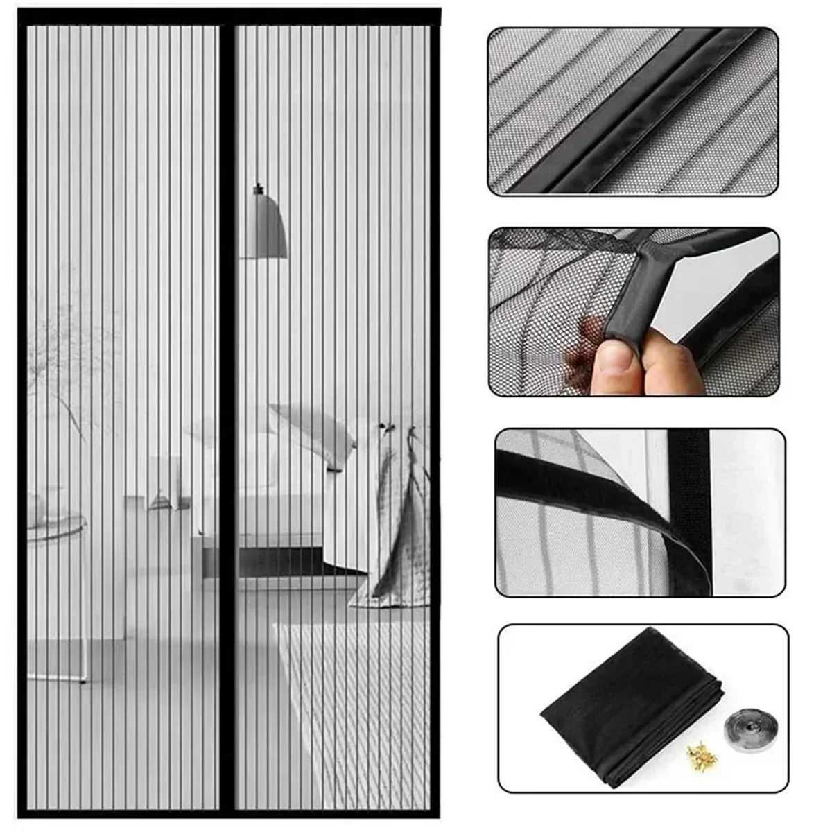 Magnetic Mesh Curtain with Magic Tape Soft Mosquito-proof Gauze Door Screen Window Household Partition Magnet Self-priming Mesh