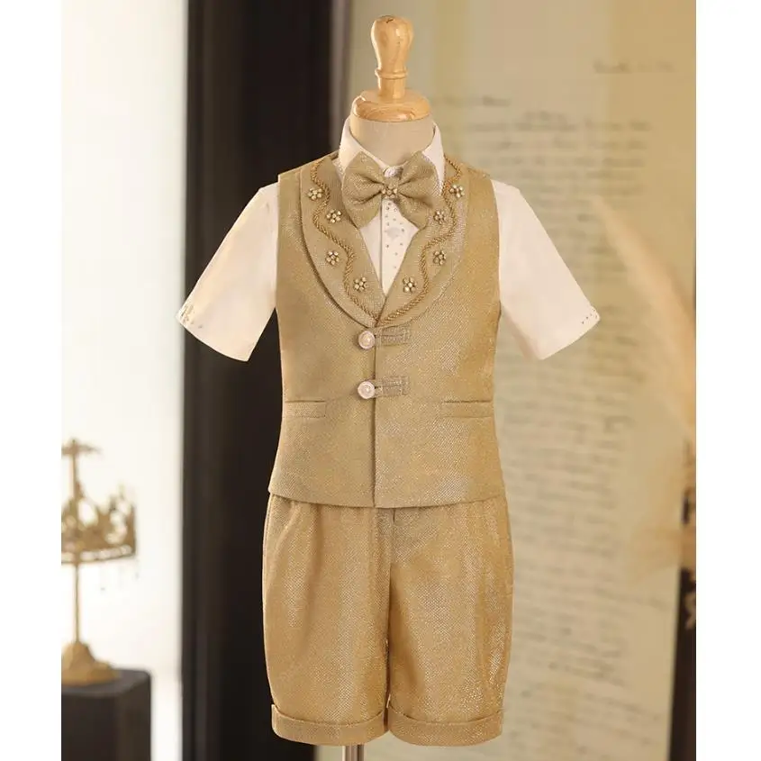 

5PCS Children's Formal Prom Suits Wedding Birthday Party Gown Kids Catwalk Piano Performance Boys Blazer Sets A3846