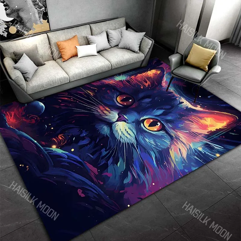 

Различные размеры, яркие цвета, ковер с изображением фантастического кота для гостиной, спальни, дивана, домашнего декора, нескользящий напольный коврик, роскошный подарок