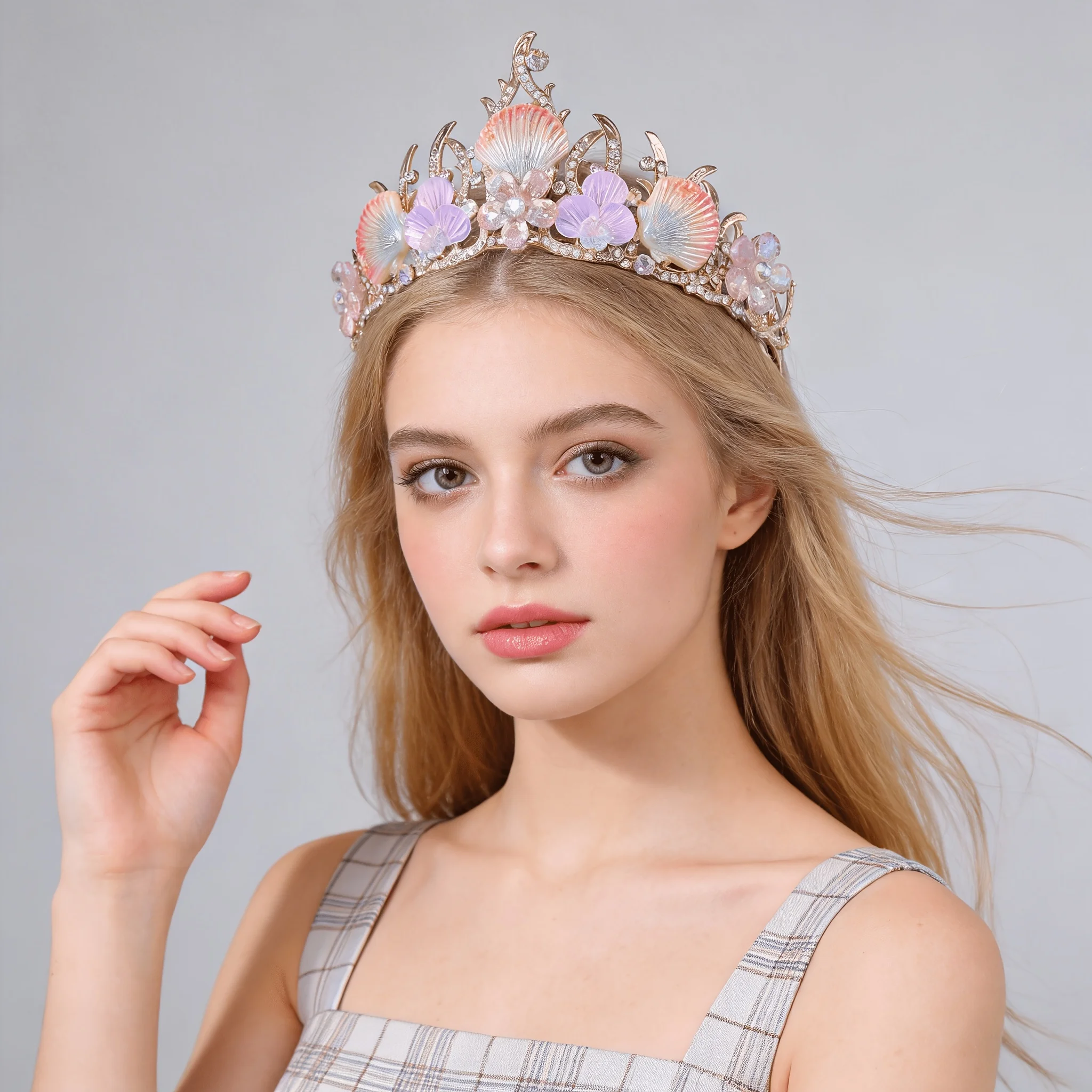 Elegant Women's Purple Heart, Starfish, and Seashell Mermaid Tail Bridal Headpiece with Sparkling Crown/Tiara image 2