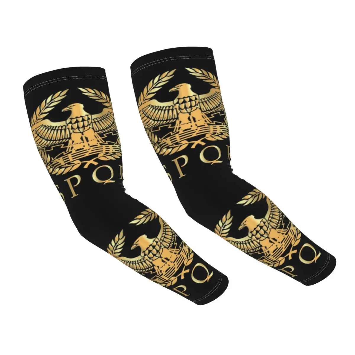 Vintage Gold Roman Empire Byzantine Eagle Emblem UV Protection Cooling Arm Sleeves Rome SPQR Sports Fishing Tattoo Cover Up