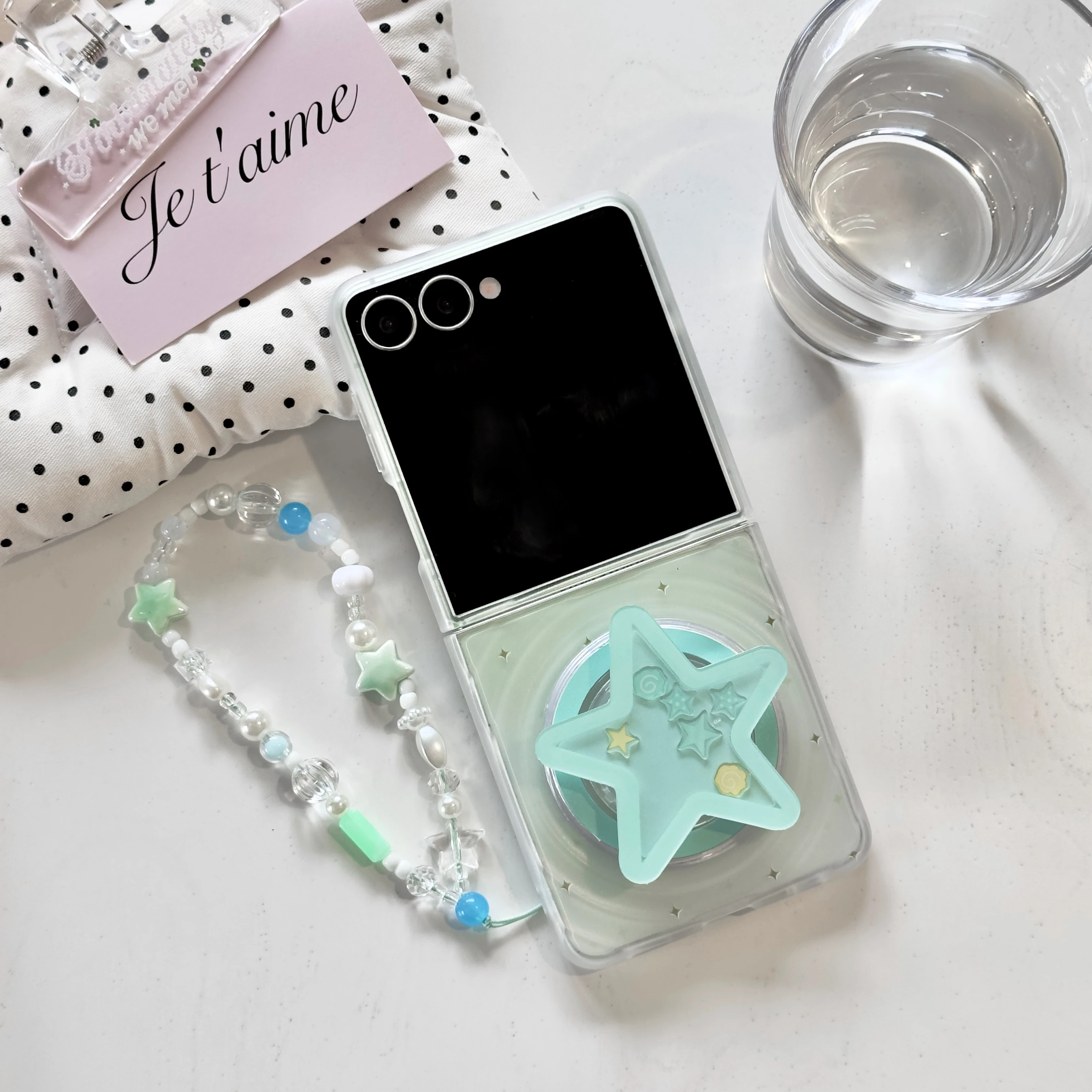 

Back Cover For Samsung Galaxy Z Flip 7 6 5 4 3 Case Gradient Star Magnetic Attraction Bracket Bracelet Chain Transparent Case