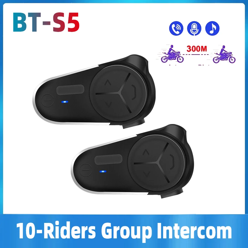 

BT-S5 Мотоциклетный шлем Домофонная гарнитура Bluetooth V5.3 IP67 Водонепроницаемая CVC Шумоподавление Подключение кросс-брендового бренда 1000 мАч MP3