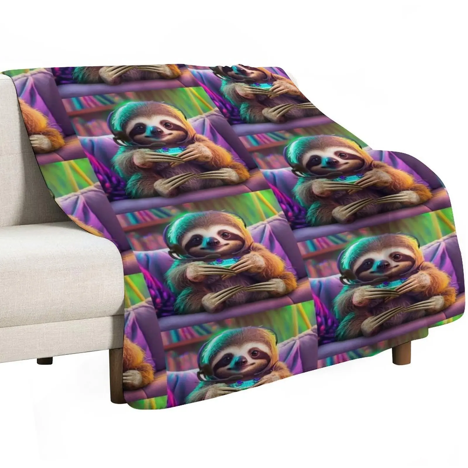 

Gamer Sloth Throw Blanket Single Multi-Purpose Decoratives Blankets