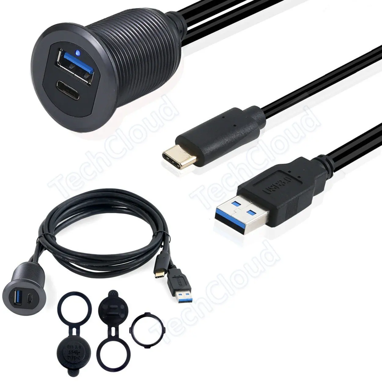 Panel embedment Mount USB 3.1extension cable.USB Male to Female+Type C Male to Female Extension Cable With Indicator Light