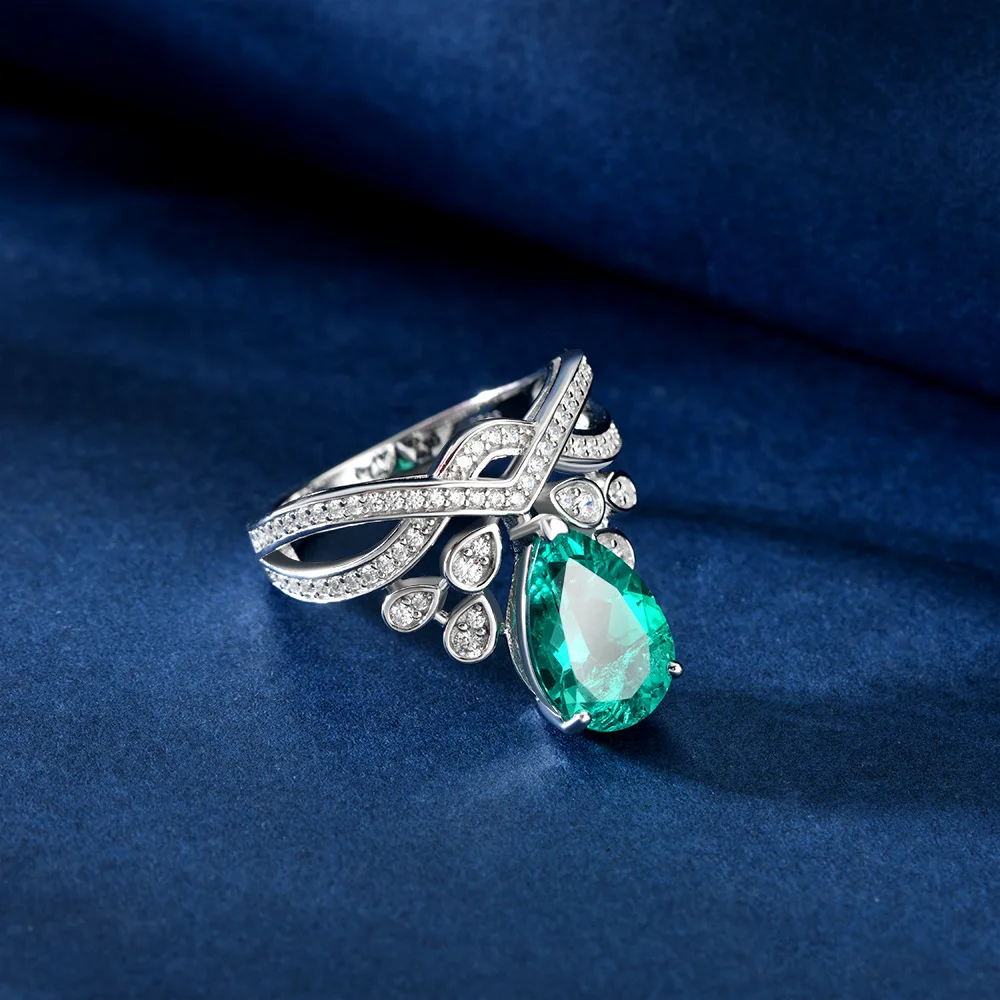 

New S925 Silver Water Drop Nurturing Emerald 8 * 12 Elegant Unisex 5-Carat Ring, Wedding Jewelry