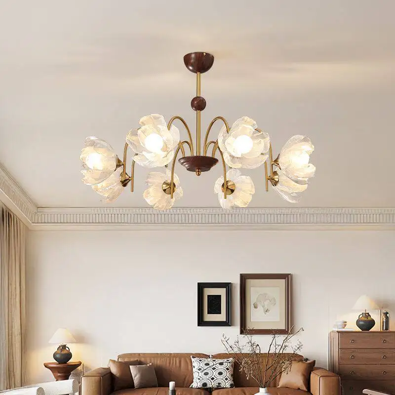 Song aesthetic dining room chandelier French medieval lamp American petal living room lamp Modern retro personalized bedroom