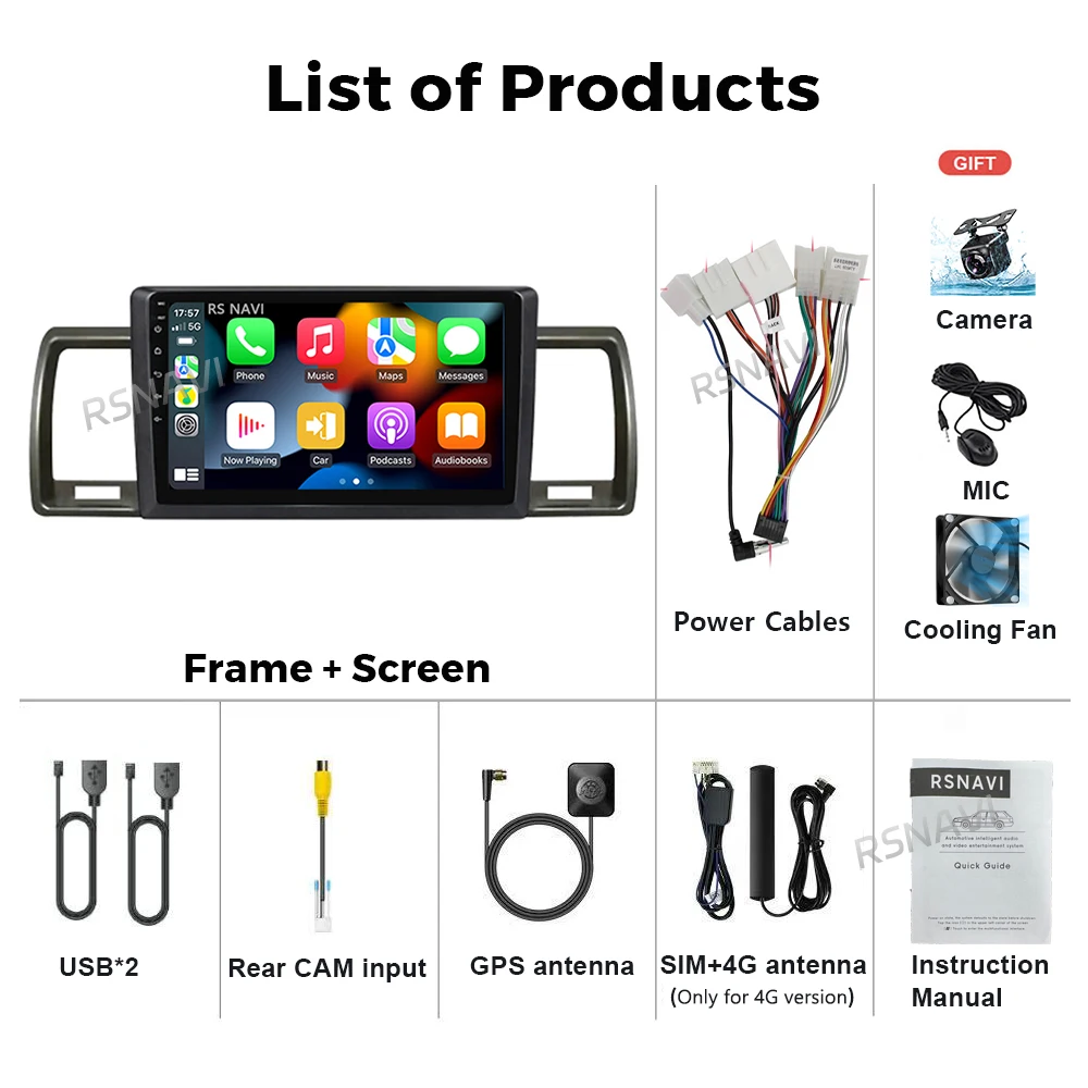 Android 16 Carplay Car Radio For Toyota Hiace 2004 - 2019 Multimedia Video Player Navigation GPS Stereo 2 Din Head Unit WIFI+4G
