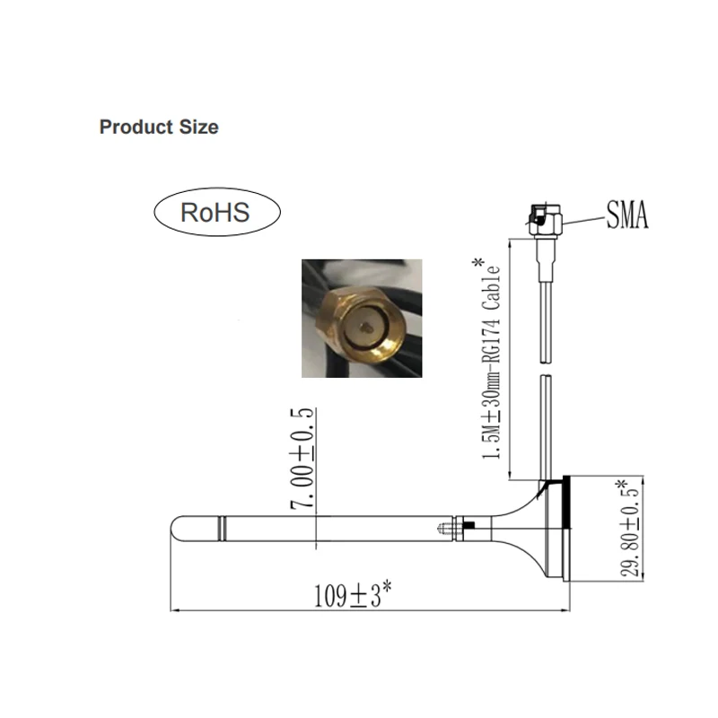 YE0021AA-antena con ventosa multibanda 4G LTE, 690-960MHz, SMA macho