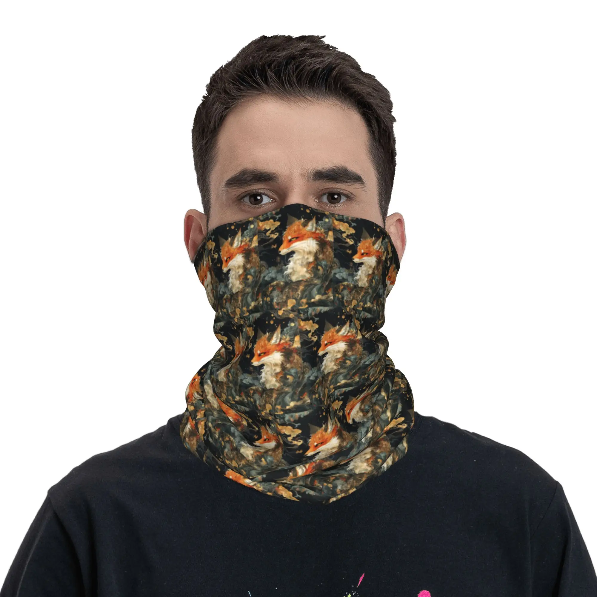 Mysterious Japanese Fox In Dark Bandana Neck Gaiter Printed Magic Scarf Multifunction Cycling Scarf Cycling Unisex Breathable