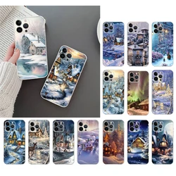 Christmas Winter Snow House Deer Phone Case For iphone 15 14 13 12 11 Pro Max XS Max XR X 12mini 14 Plus Shell Case Funda