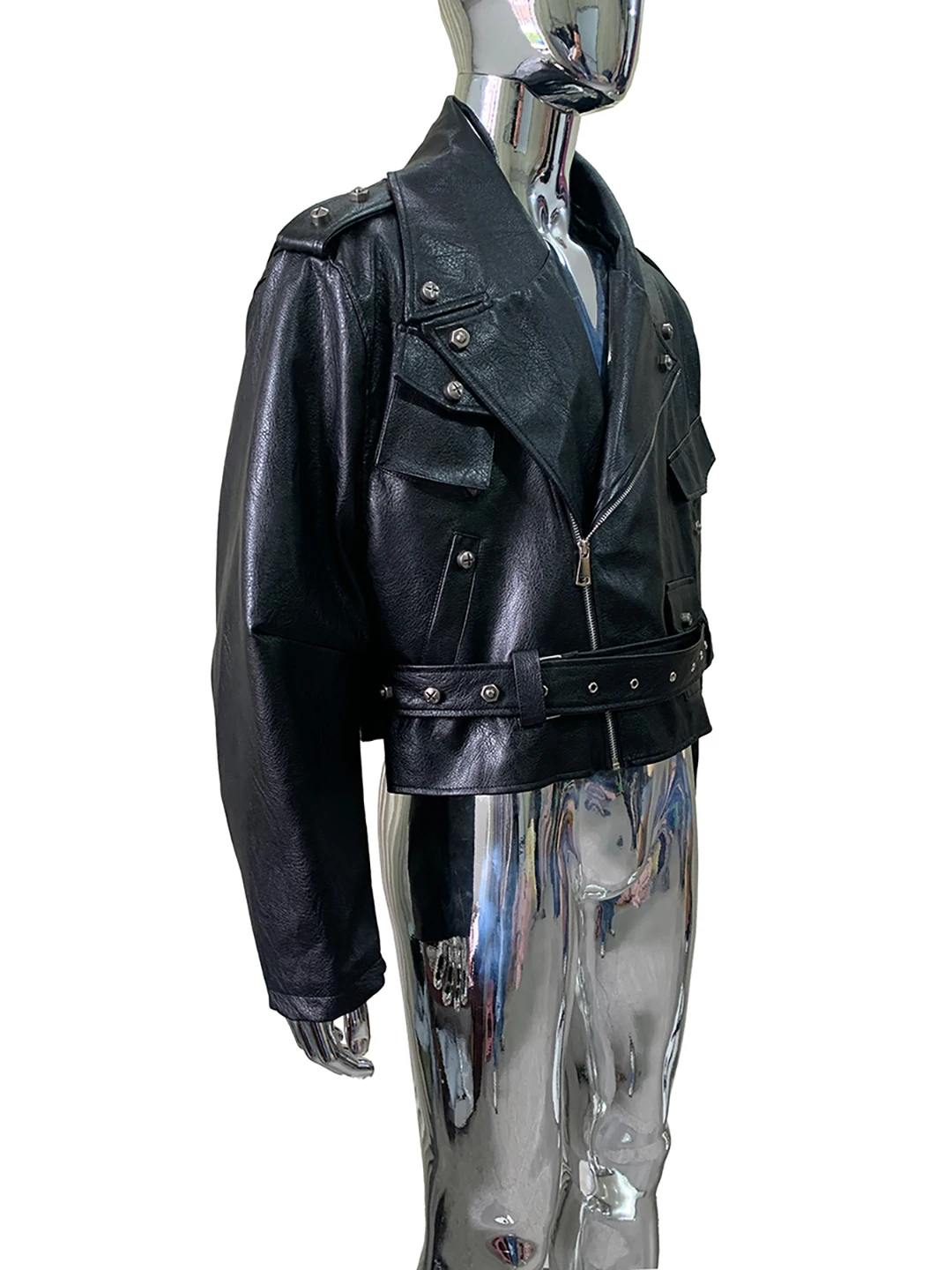 Loose Black PU Leather Jacket Men's Biker Style Short Coat Spring Fashionable Waterproof Durable Short Sleeve Zipper Closure