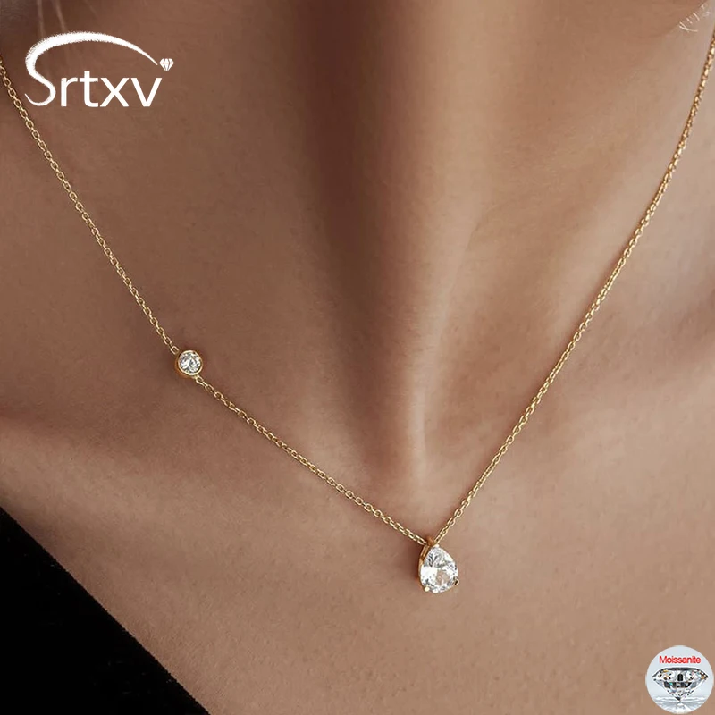 

1.25CT Pear Cut Moissanite Necklace For Women Girls Sparkling S925 Silver 18K Gold Plated Neck Chain Lab Diamond Pendant Jewelry