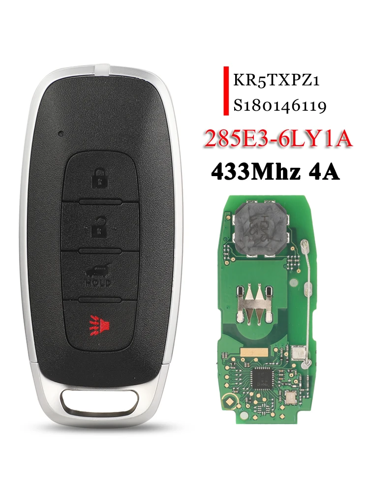 

jingyuqin Remote Car Key For Nissan Versa 2022 2023 433MHz 4A Chip 285E3-6LY1A FCC ID: KR5TXPZ1 /S180146119 Control