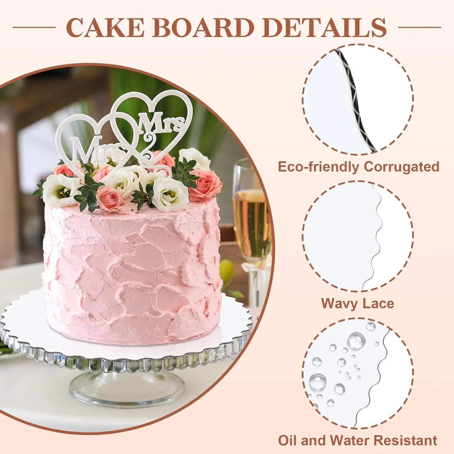 30PCS 6/8/10/12 Inch Cake Boards Scalloped Edges Food Graded Greaseproof Cardboard for Wedding Birthday Parties Dessert Pizza