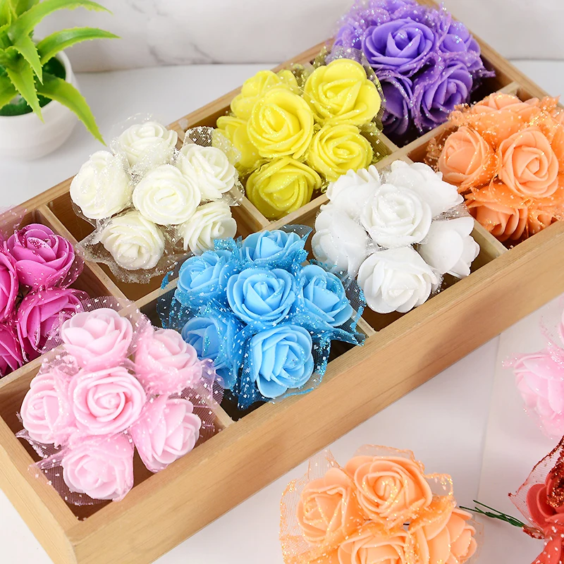 

36/72pcs 3.5cm Mini Foam Rose Heads with Lace Artificial Silk Flower for Wedding Bride Bouquet DIY Wreath Decoration Fake Flower