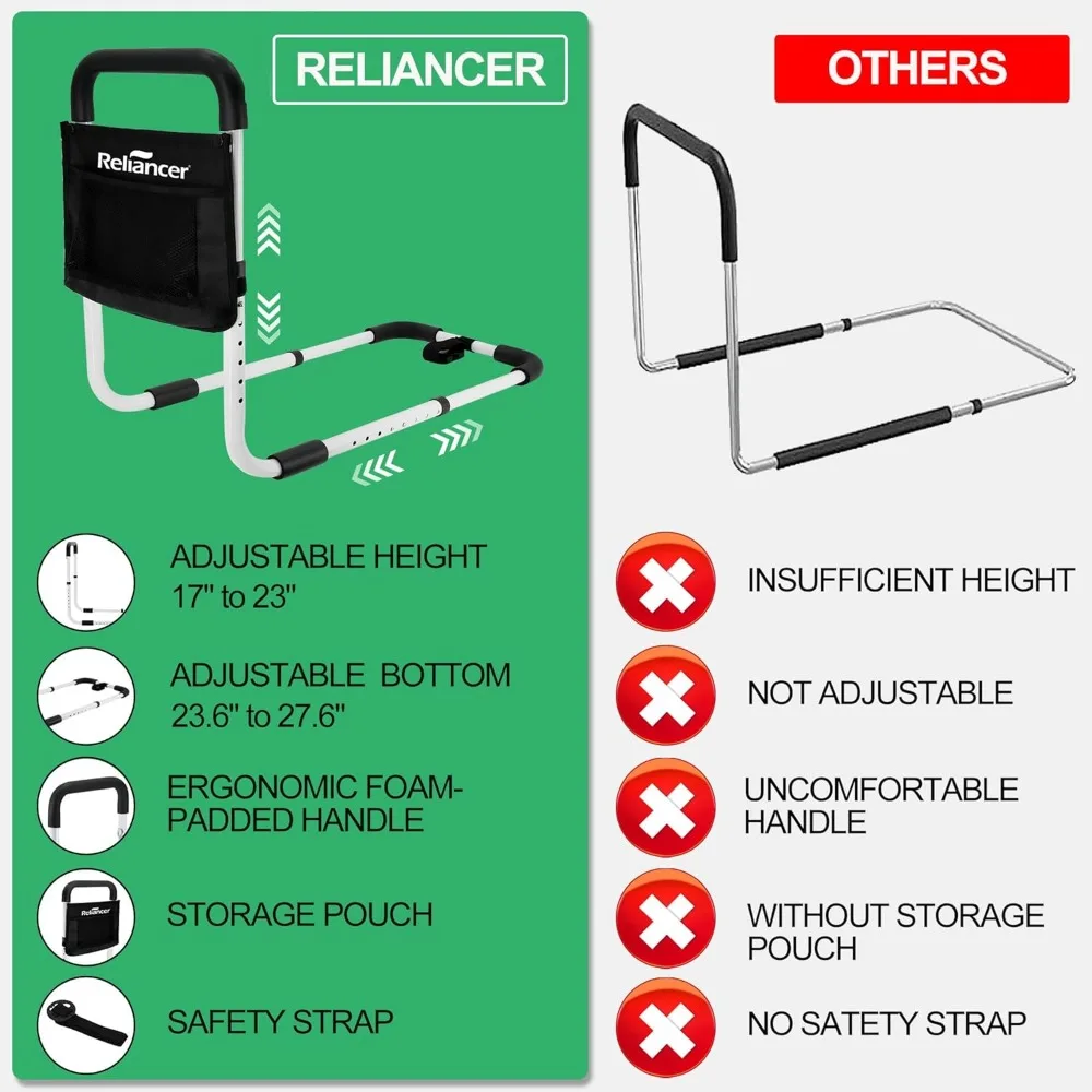 حاجز أمان للسرير قابل للتعديل لكبار السن، مقبض لمنع السقوط مع جيب تخزين