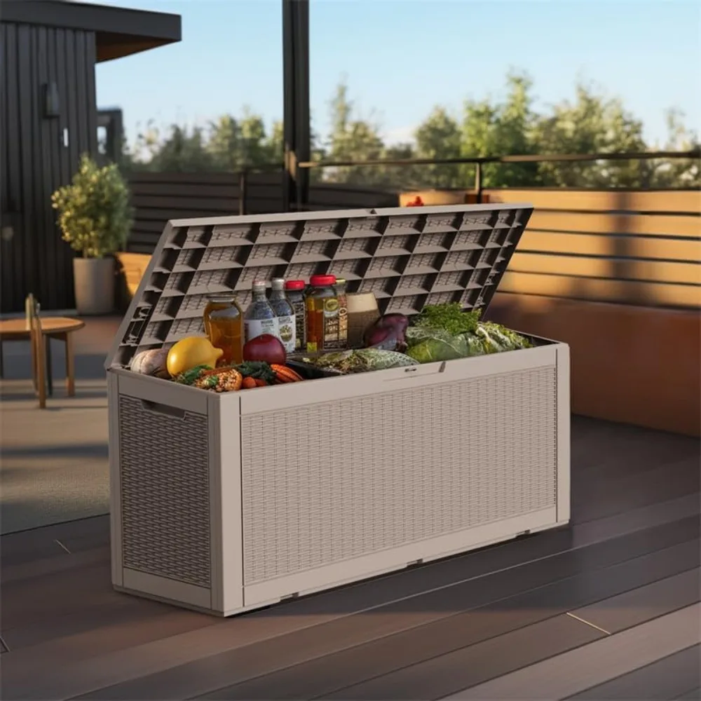 Outdoor Deck Box Waterproof Resin Storage Box with Lockable Indoor Outdoor Storage Bin for Patio Cushions,Patio Furniture