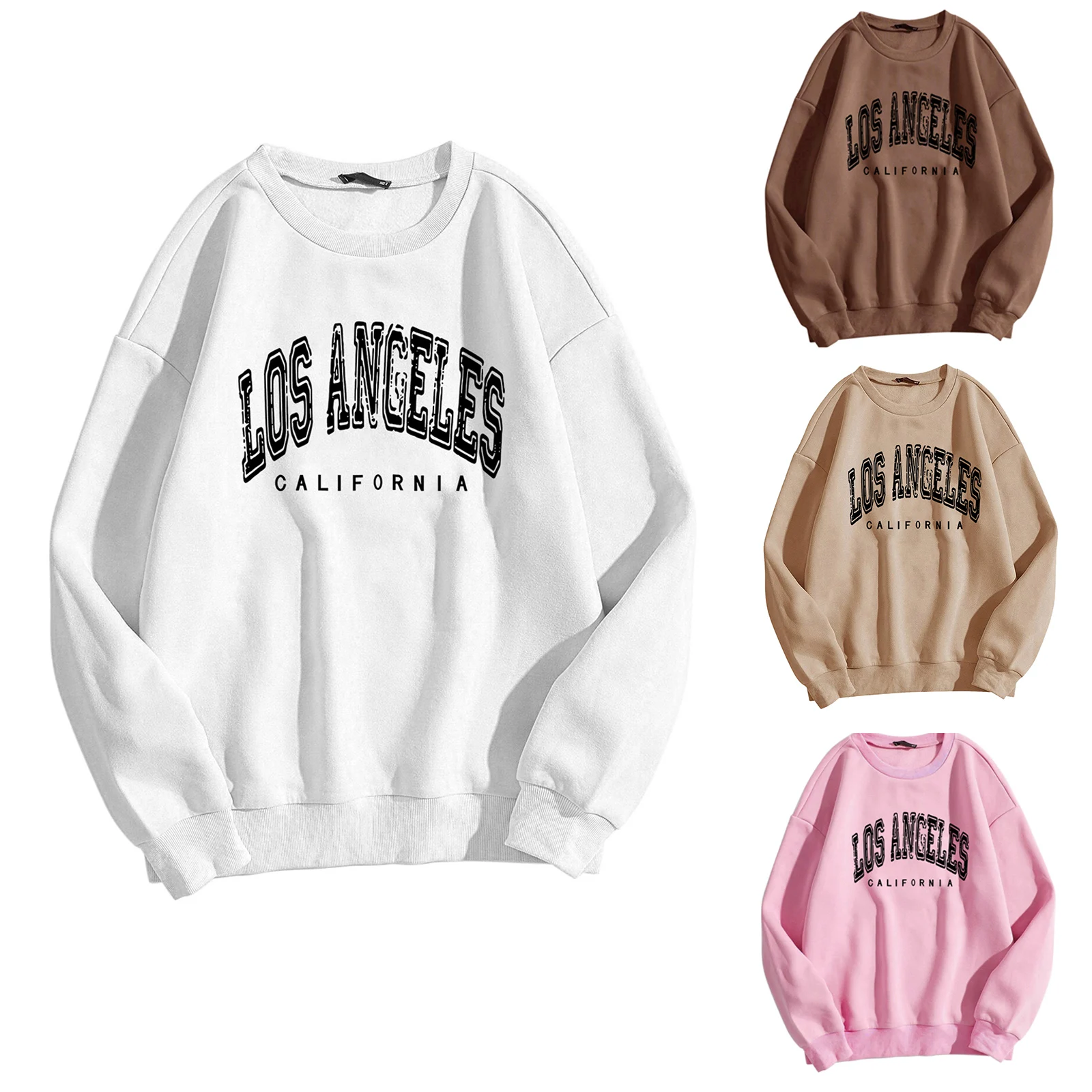 

Street Trend Womens Pullovers Los Angeles California Letter Printing Hoodies Warm Fleece Sweatshirt Crewneck Soft Female Clothes