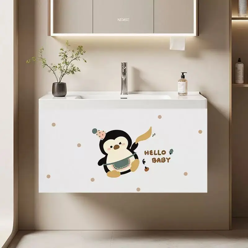 VIKAMA Penguin Party Hello Baby Bathroom Cabinet Curtain for Sink Vanity Cover Skirt Classic Aesthetic Hanging Home Decor