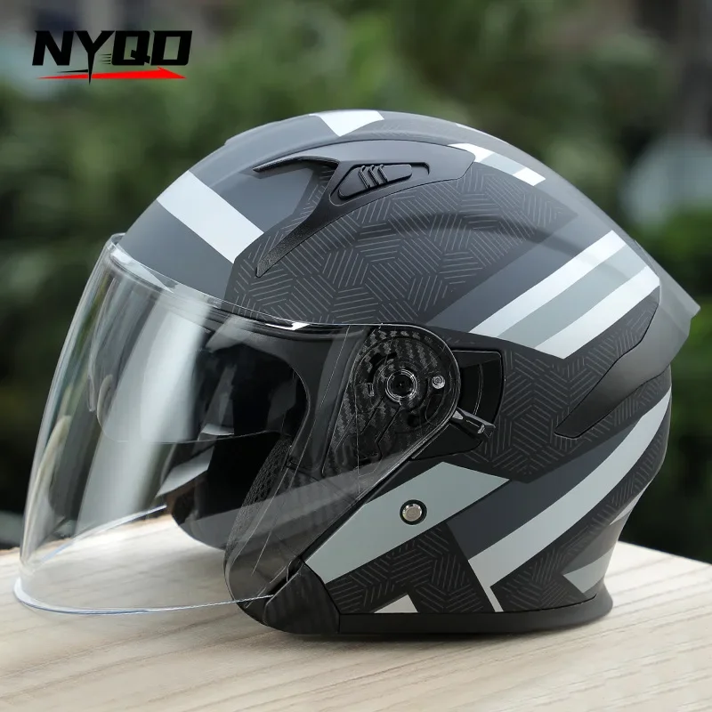 3C Certified Motorcycle Helmet Half Helmet Men with Bluetooth Headset Grey Out Four Seasons Summer Double Lens Three-quarters