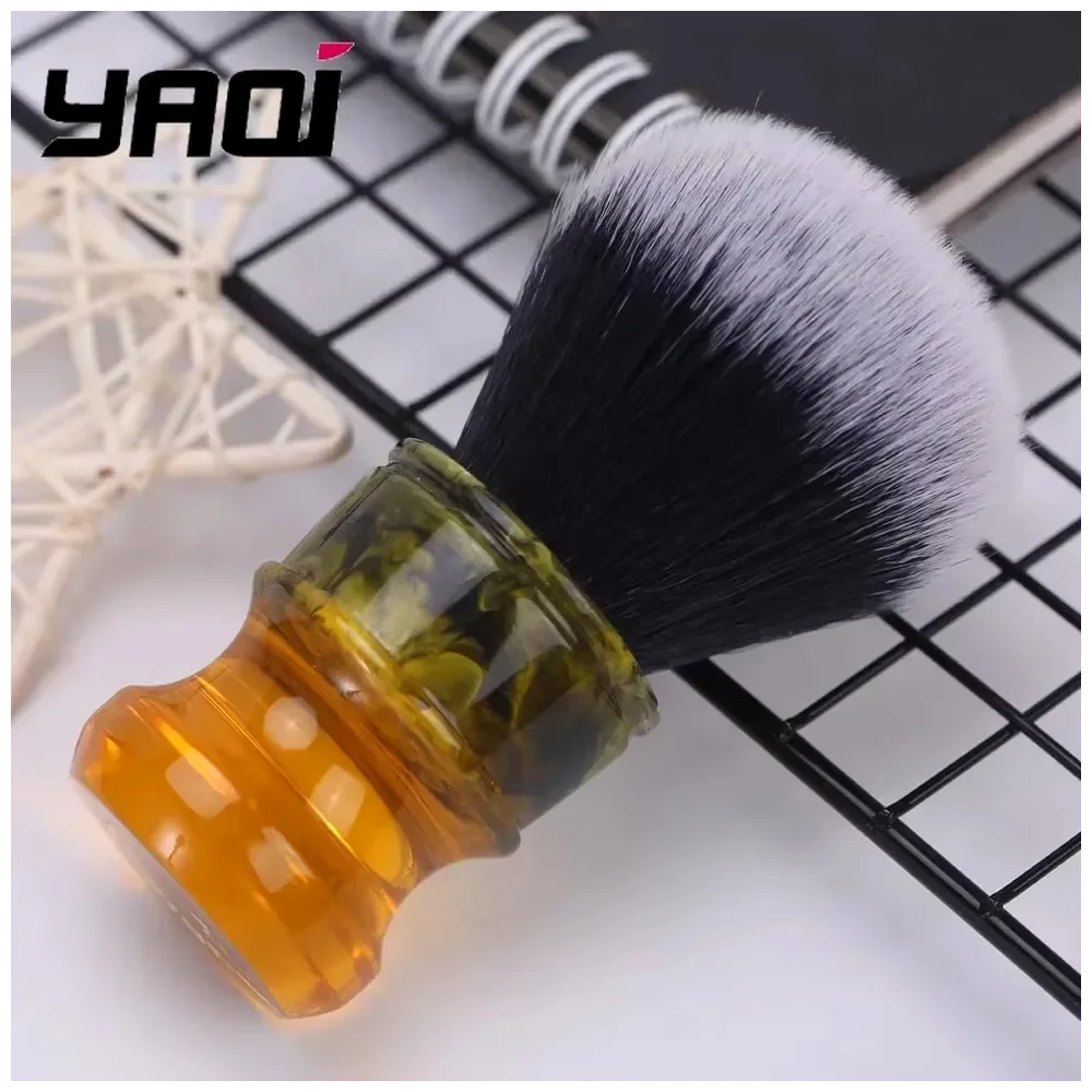 YAQI ROCKS 28mm Synthetic Hair Resin Handle Men's Wet Shaving Brush for Facial Beard Stubble Grooming Wet Shave Tools Mens Gift