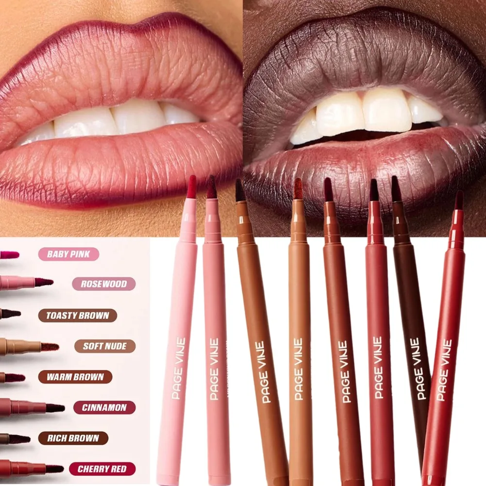 Lápiz delineador de labios marrón de terciopelo hidratante, 8 colores, taza antiadherente, tinte de contorno rojo desnudo, lápiz labial duradero, maquillaje de labios a prueba de manchas