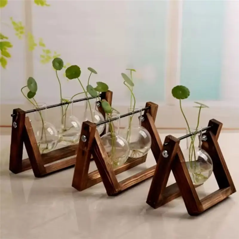 ABJN-Plant Lover Gifts For Women Propagation Stations Plant Terrarium With Wooden Stand B