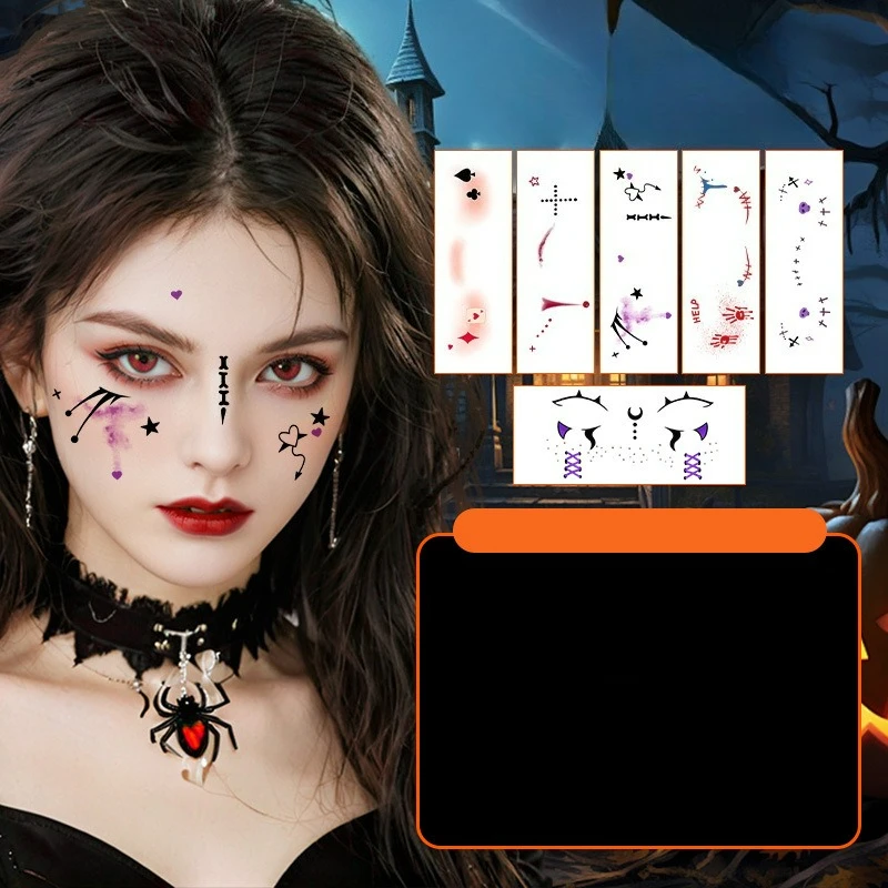 

Halloween face Temporary Tattoos,Tattoo Stickers,Waterproof Long-Lasting,Fake Tattoo,body art for for Women Party Festival