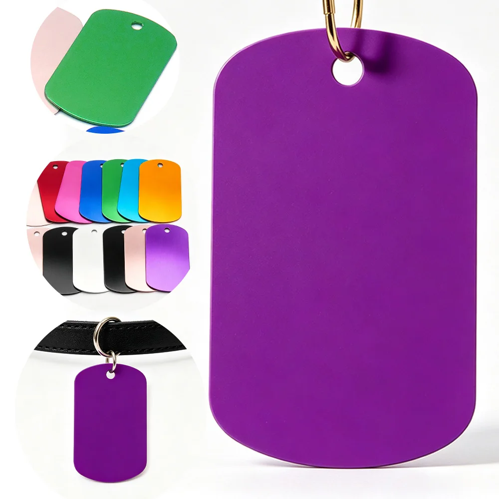 100 Pièces Plaques d'identification pour animaux de compagnie en aluminium, forme de plaque, anti-perte, personnalisables, gravées au laser, pendentifs de collier en aluminium