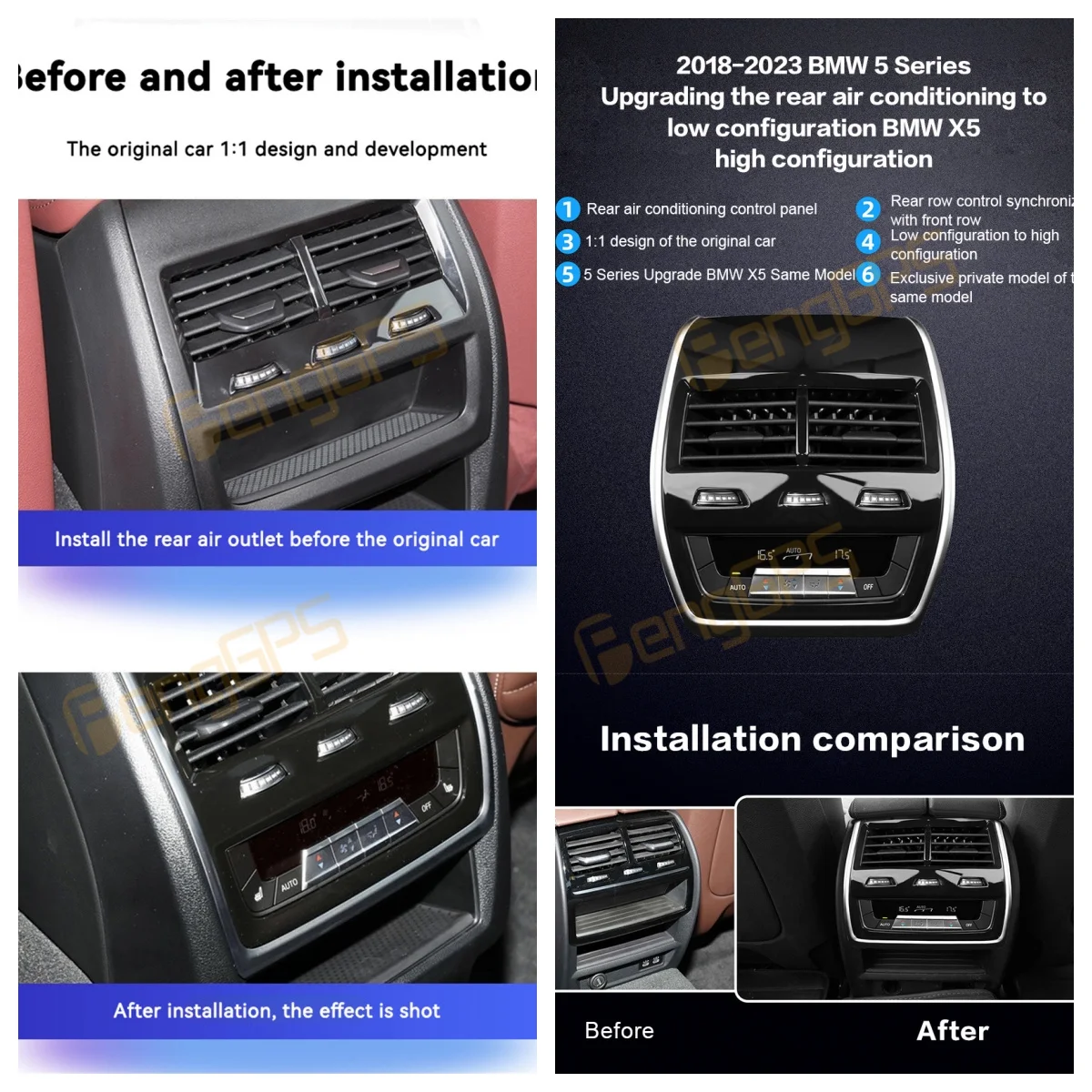 For BMW 5 Series X5 X6 X7 2018 - 2024 Car Rear AC Control Panel Air Vent Control Modificte Climat Auto Climate Touch Screen