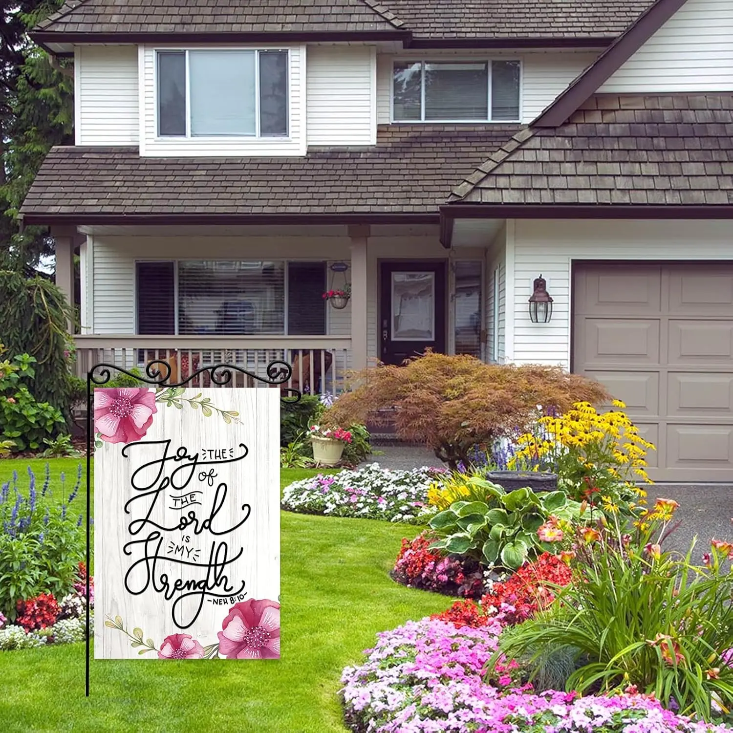 Joy of the Lord is my Strength Garden Flag، تصميم طباعة الكتاب المقدس لعيد الميلاد، ديكور خارجي لساحة المزرعة للمنازل XKK #5