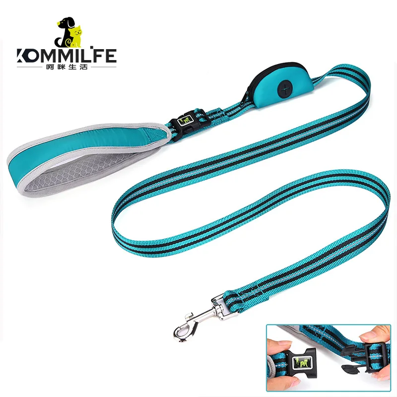 Reflective Nylon Dog Leash With Dog Poop Bag Dispenser Multifunctional Pet Leash for dogs Removable Handle Pet Dog Leads