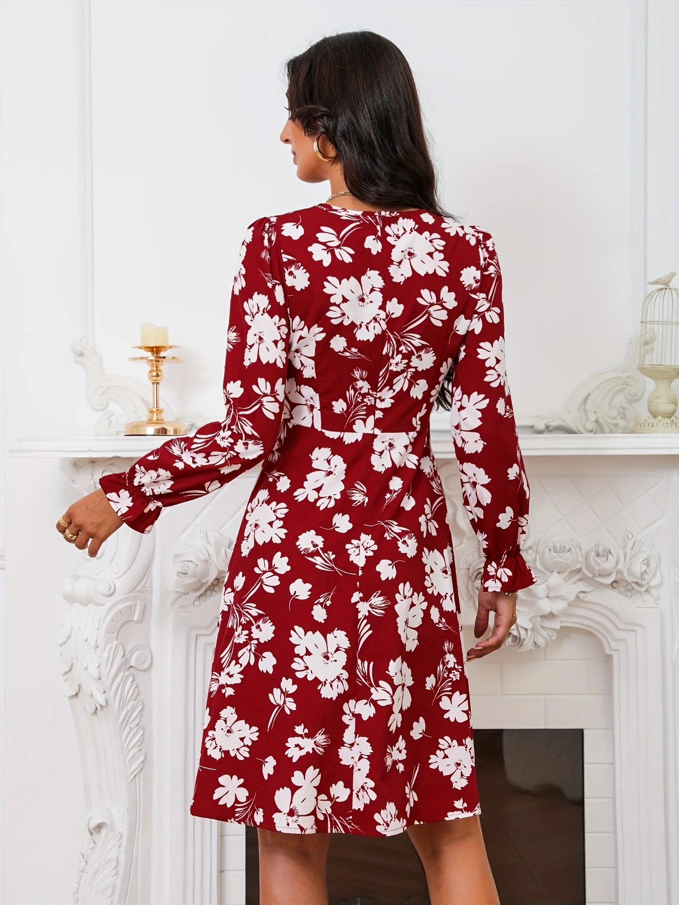 ยุโรปและสหรัฐอเมริกาสไตล์ฤดูร้อนใหม่อารมณ์สง่างามแขนโคมไฟผู้หญิงชุดคอกลมภายใต้การแพร่กระจายของ fo