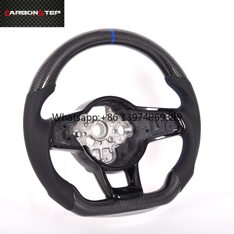Custom Glossy Carbon Fiber Steering Wheel With Perforated Leather for Volkswagen