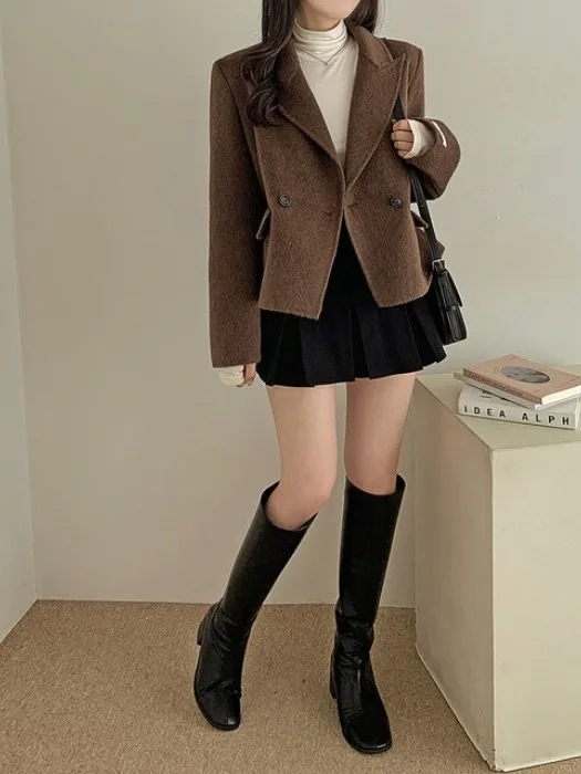 Długi płaszcz wełniany z szerokimi klapami, luźny krój, retro, elegancki, modny, damski płaszcz na zimę, idealny do pracy.