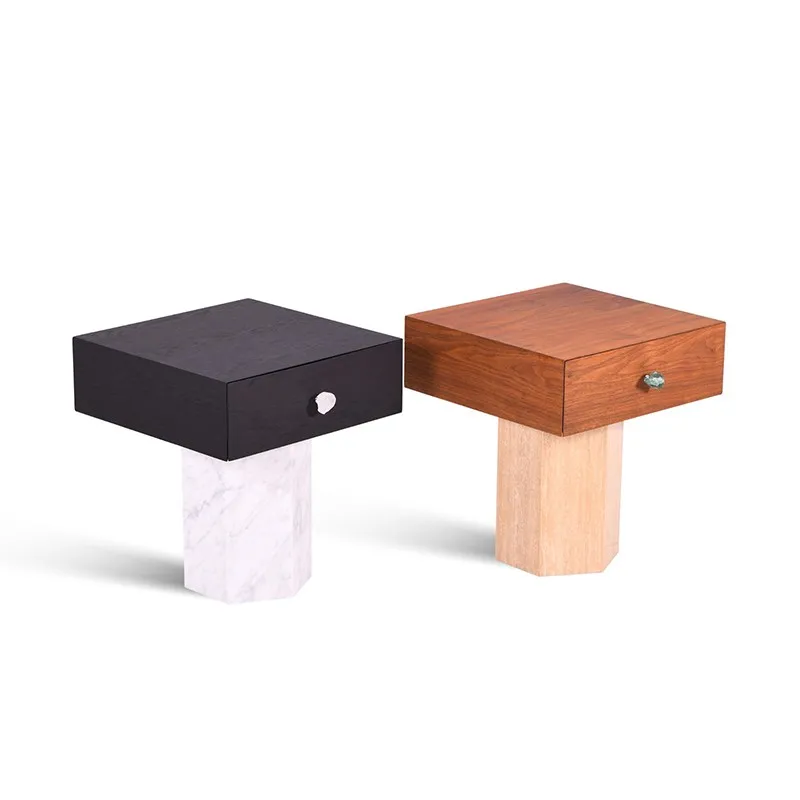 Contemporary Single Leg Wood Nightstand 1 Drawer Bedside Cabinet Home Decor Grade Multi-layer Solid Wood Board Bedroom Bedside